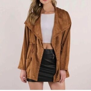 TOBI Women’s Nava Faux Suede Camel Anorak Tie Front Waterfall Jacket Size Large
